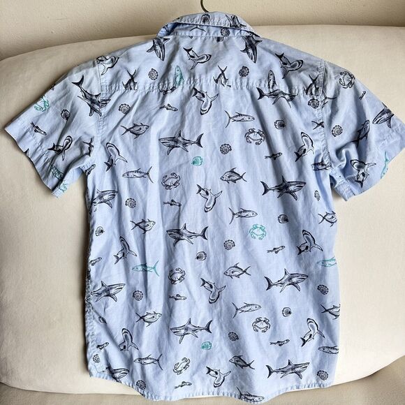 Boys Route 66 Button Up Short Sleeve Shirt Blue Shark Print Size L 10/12 B31 - Picture 4 of 4